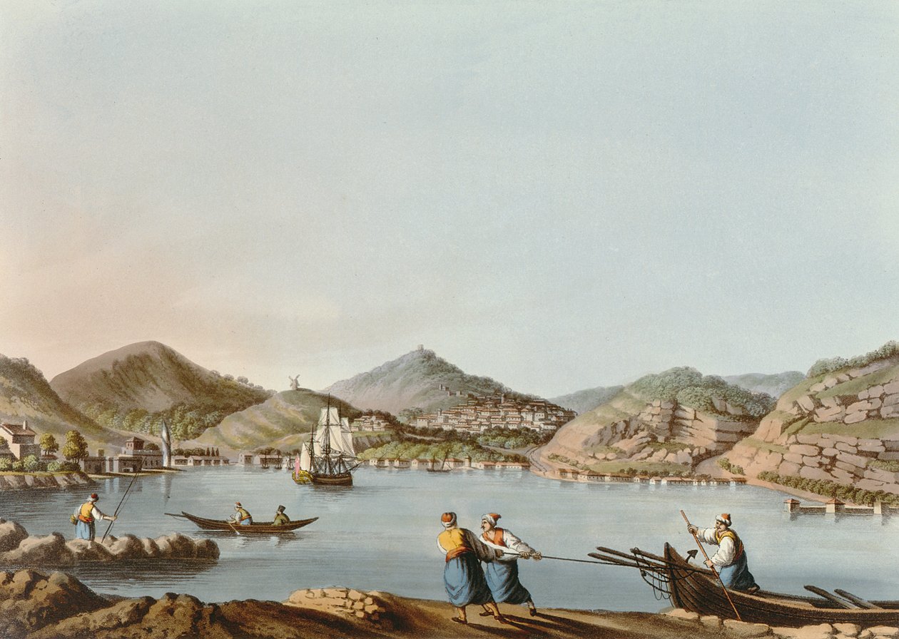 Port Zachodni na wyspie Samos, tablica 60 z Views in the Ottoman Dominions, wyd. przez R. Bowyera, 1810 (akwatinta) autorstwa Luigi Mayer