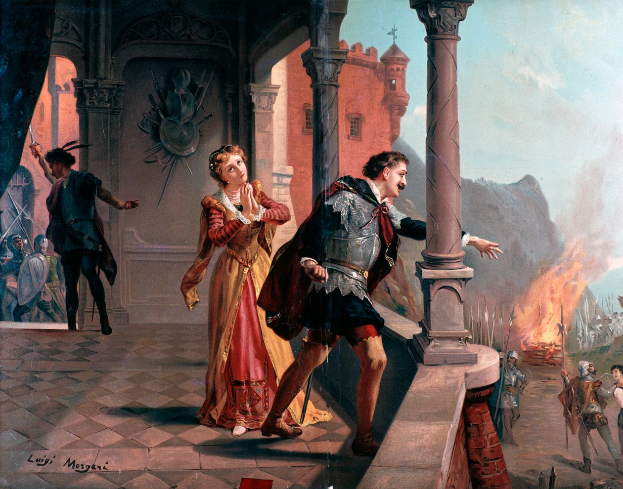 Ilustracja do arii Manrico, Di quel pira Act III, w Trovatore, opera Giuseppe Verdiego autorstwa Luigi Morgari