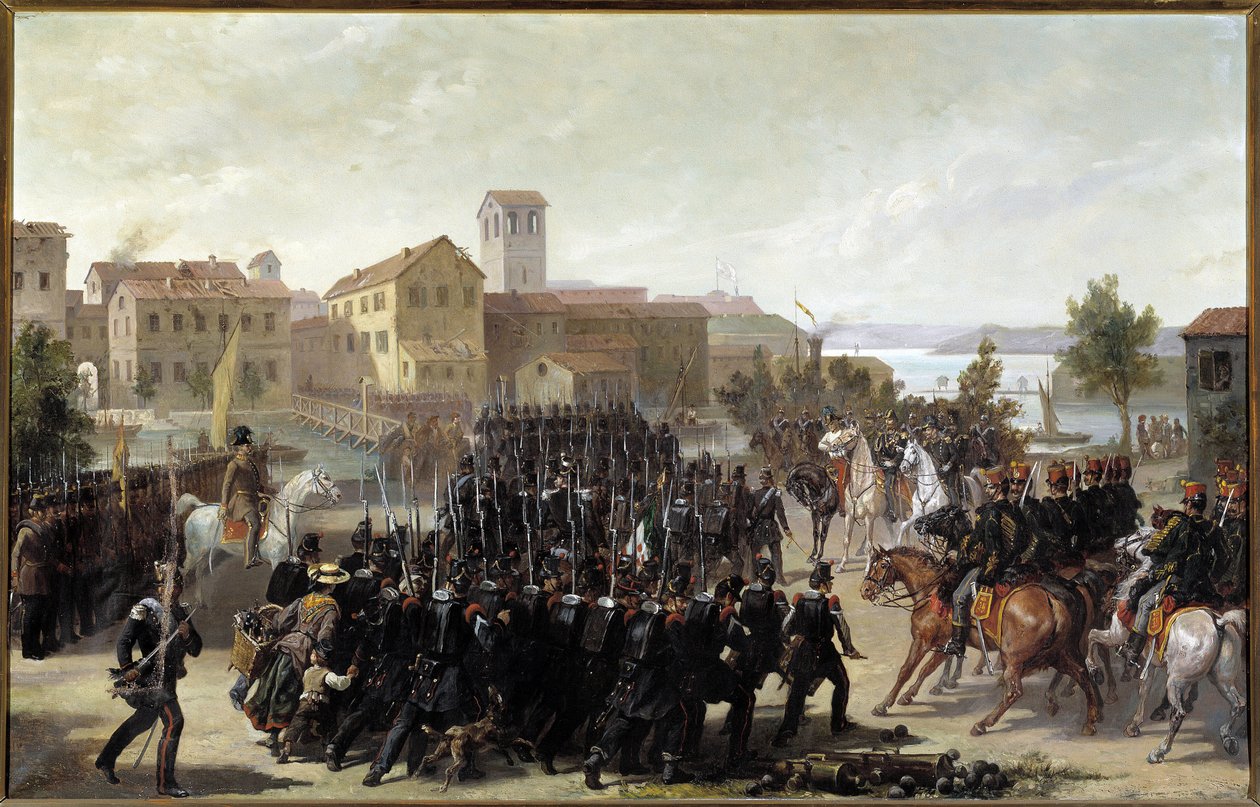 Zdobycie miasta Peschiera del Garda przez Piemontu, 30 maja 1848 (olej na płótnie autorstwa Luigi Morgari