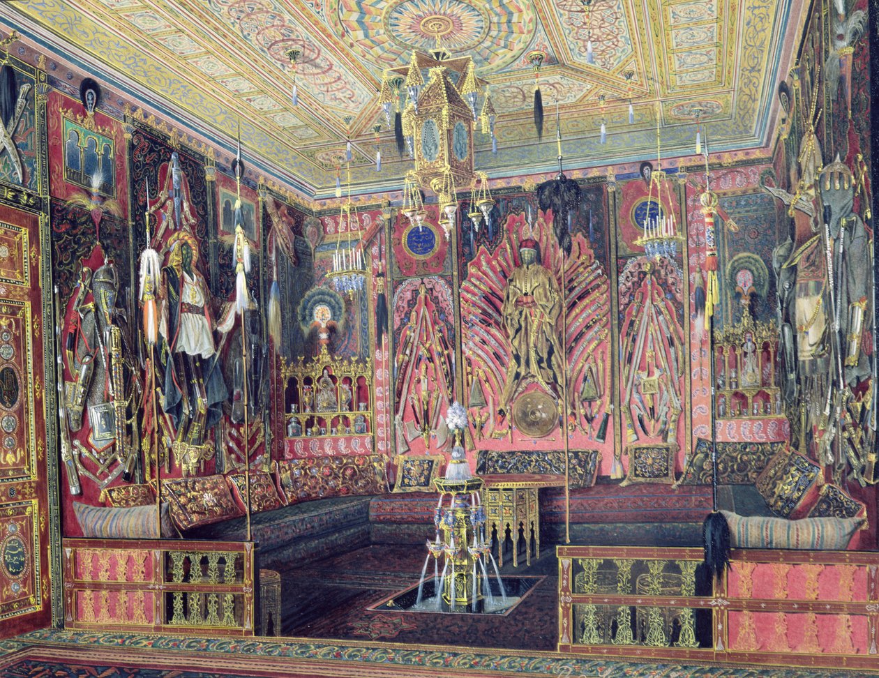 Sala Arabska w Pałacu Katarzyny w Carskim Siole, ok. 1850 (wc i kolor biały na papierze) autorstwa Luigi Premazzi