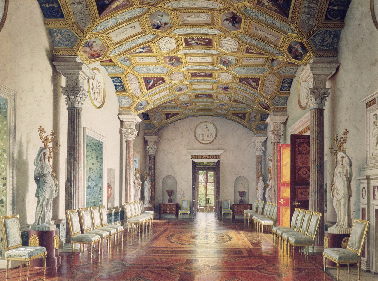 Wielka Sala Agatowa w Pałacu Katarzyny w Carskim Siole, 1859 (wc i kolor biały na papierze) autorstwa Luigi Premazzi
