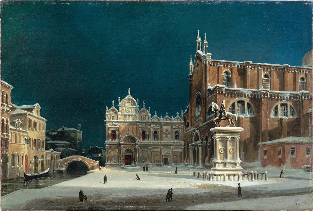 Nocny widok na Campo dei Santi Giovanni e Paolo, 1850. autorstwa Luigi Querena