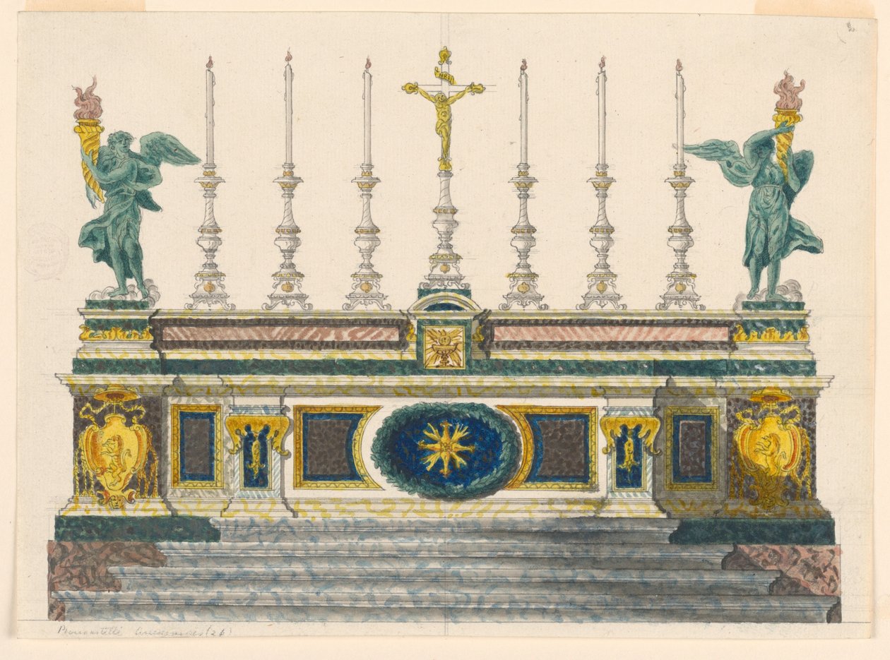 Rysunek, Ołtarz z kolorowych marmurów, ok. 1820 r. autorstwa Luigi Righetti