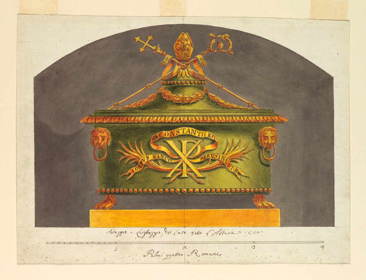 Rysunek, Sarkofag na relikwię, ok. 1825 r. autorstwa Luigi Righetti