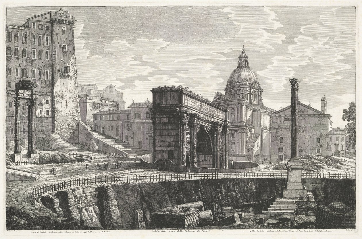 De Zuil van Phocas op het Forum Romanum Veduta dello scavo della Colonna di Foca (tytuł na obiekcie) autorstwa Luigi Rossini