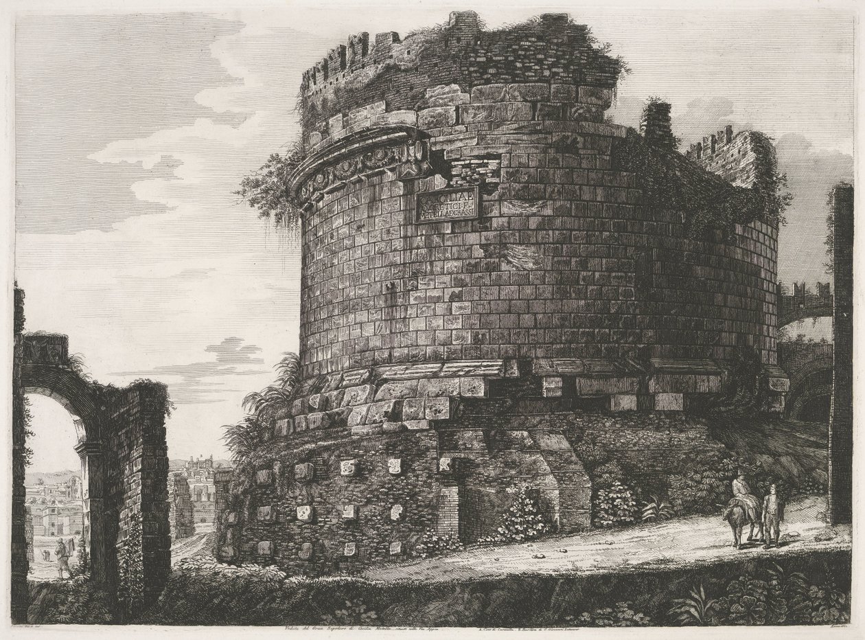 Tombe van Caecilia Metella w Rzymie Widok Wielkiego Grobu Cecylii Metelli znajdującego się przy Via Appia (tytuł na obiekcie) autorstwa Luigi Rossini