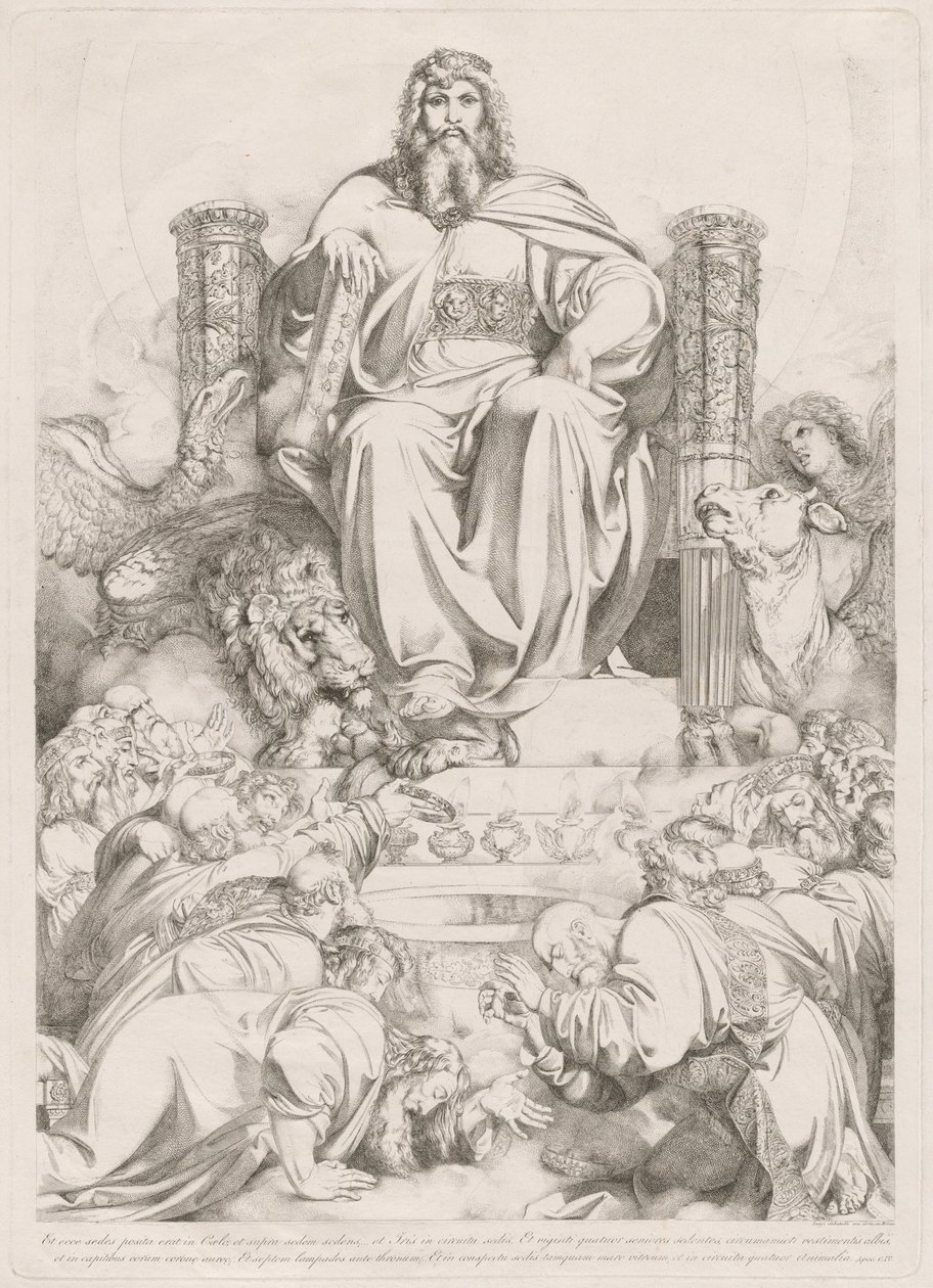 Et ecce sedes posita erat in coelo... (Bóg Syn w majestacie na tronie otoczony przez cztery stworzenia i czczony przez dwudziestu czterech starszych) autorstwa Luigi Sabatelli I