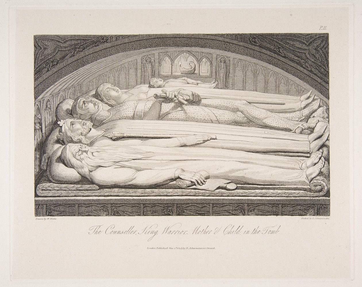 Radca, król, wojownik, matka i dziecko w grobie, z The Grave, a Poem..., 1 marca 1813. autorstwa Luigi Schiavonetti