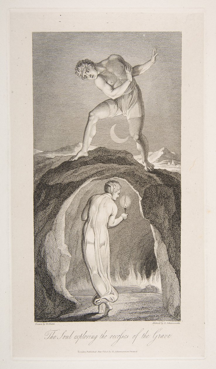 Dusza eksplorująca zakamarki grobu, z wiersza Roberta Bl..., The Grave, 1 marca 1813. autorstwa Luigi Schiavonetti