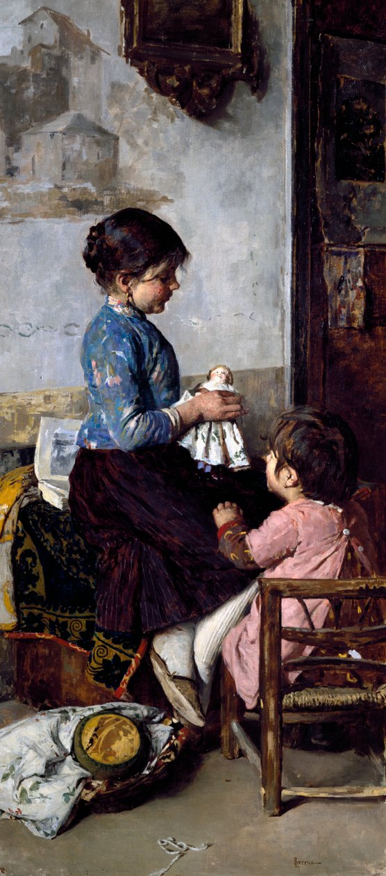 Szczęśliwe dni, obraz Luigiego Sereny (1855-1911), olej na płótnie autorstwa Luigi Serena