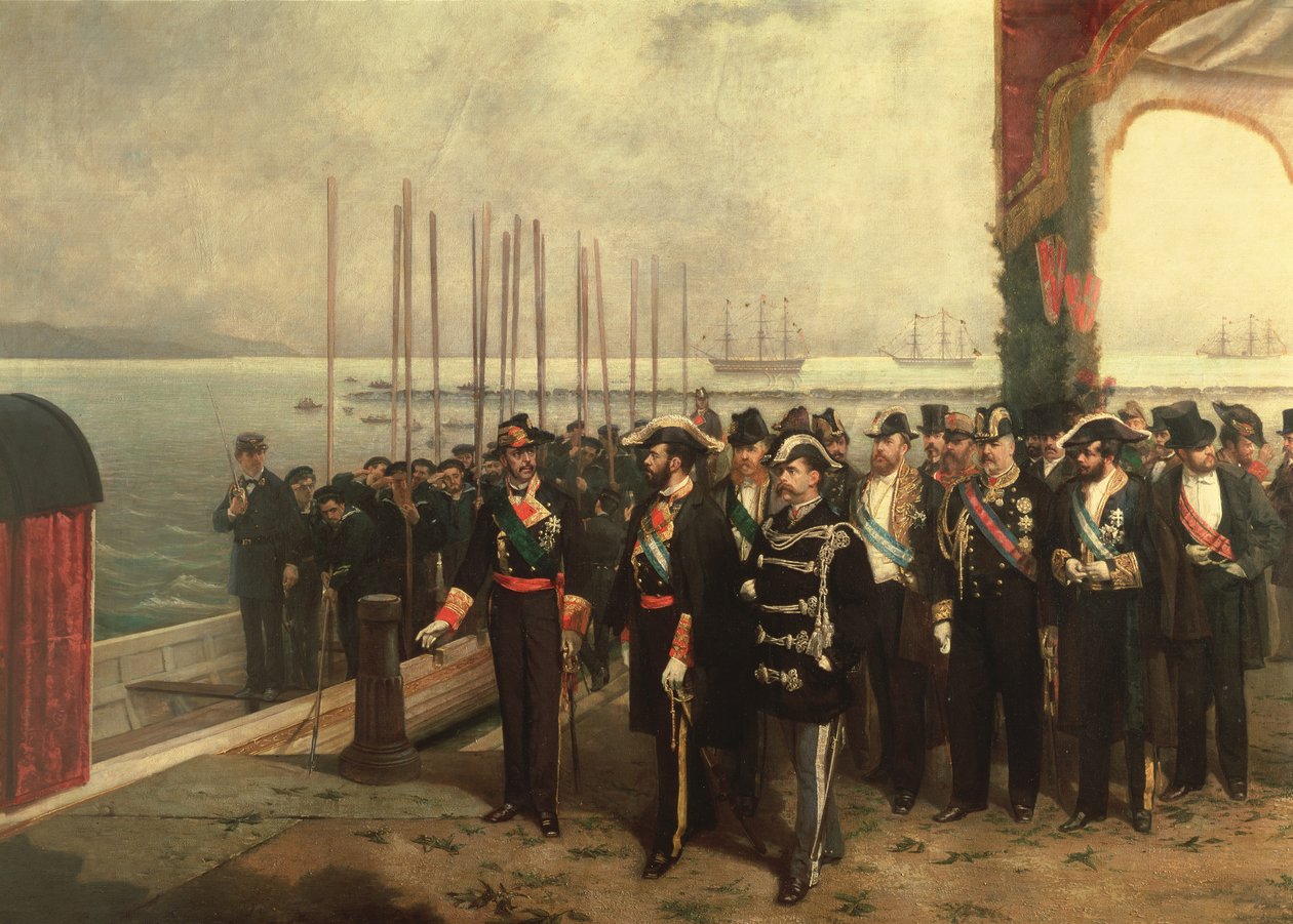 Zaokrętowanie Amadeo I (1845-90) Sabaudii dla Hiszpanii (ropa naftowa) autorstwa Luis Alvarez Catalá