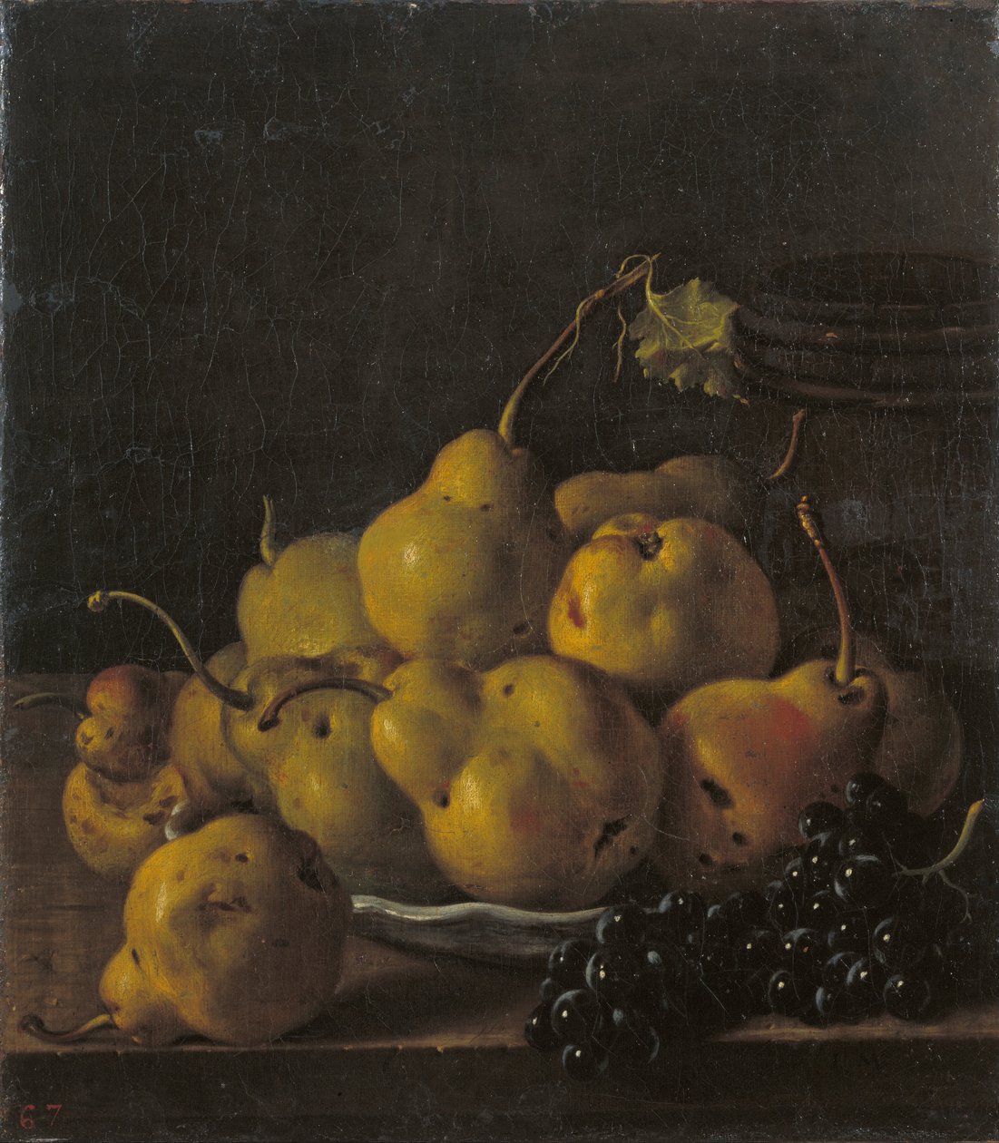 Martwa natura z gruszkami i winogronami autorstwa Luis Egidio Melendez