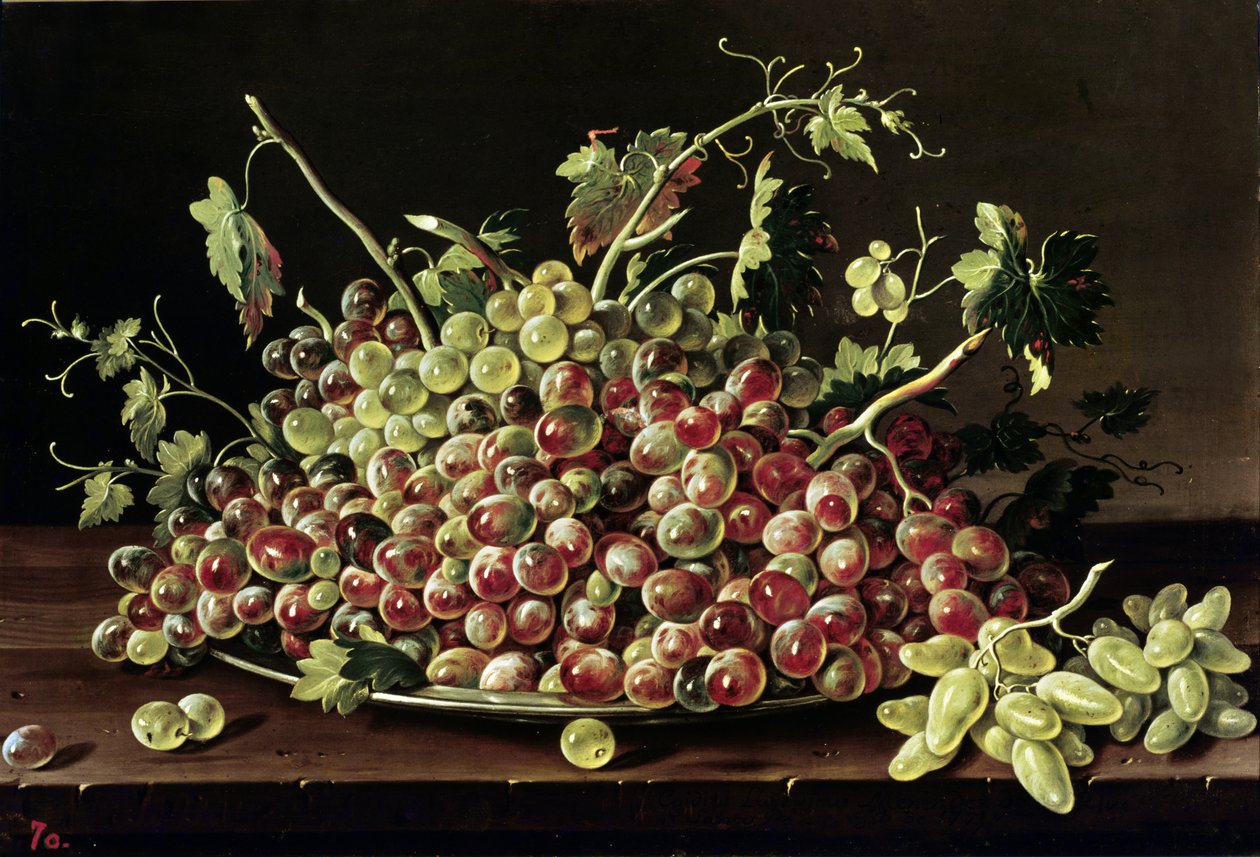 Martwa natura z talerzem winogron autorstwa Luis Egidio Melendez
