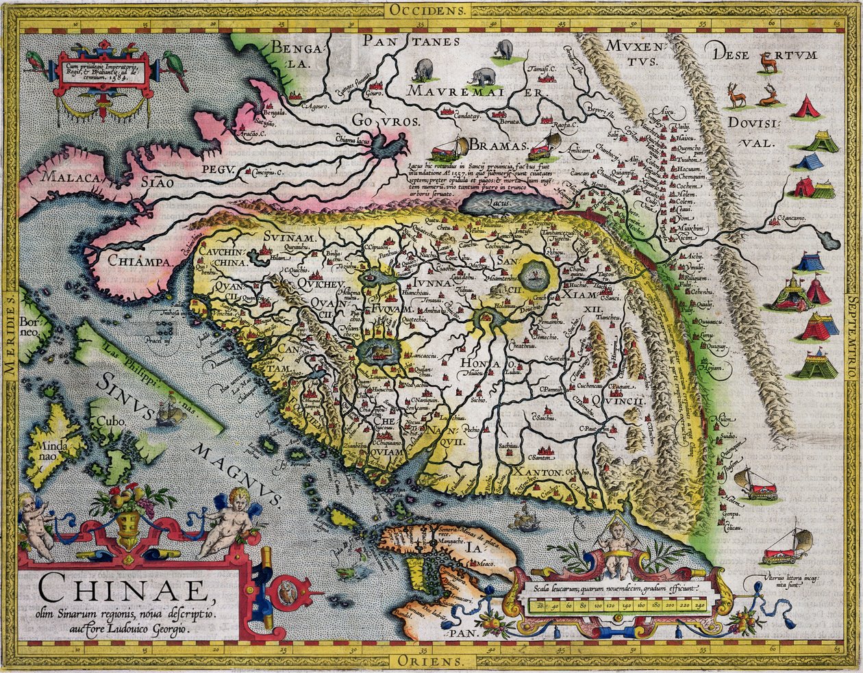 Pierwsza zachodnia mapa atlasowa Chin, z atlasu Ortelius Theatrum, 1584 autorstwa Luis Jorge de Barbuda