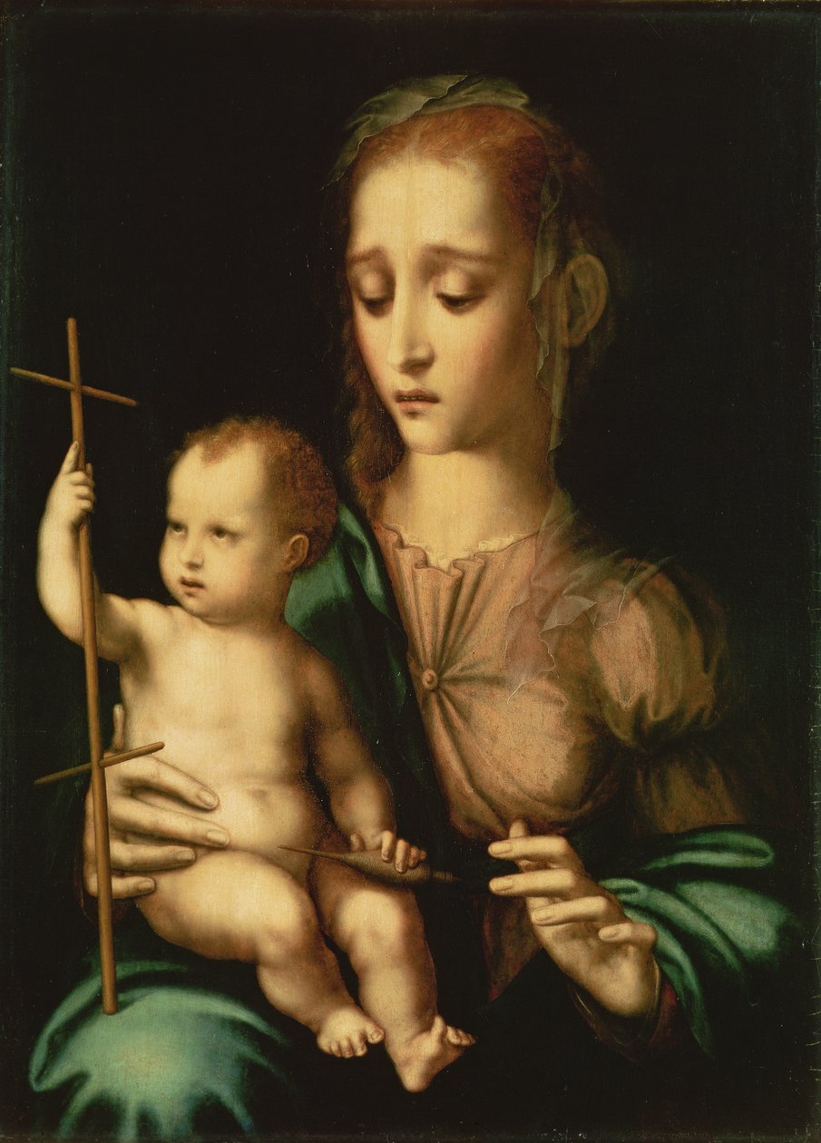 Madonna z Dzieciątkiem z kądzielą, 1570 (olej na płótnie przeniesiony z panelu) autorstwa Luis de Morales