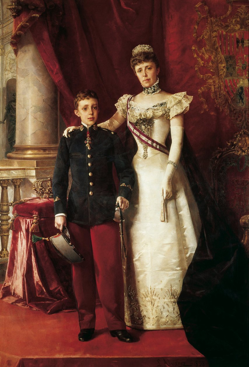 Portret Alfonsa XIII (1886-1941) i Marii Cristiny de Teschen, znanej jako Maria Cristina Habsburg (1858-1929), arcyksiężna Austrii autorstwa Luis Alvarez Catalá