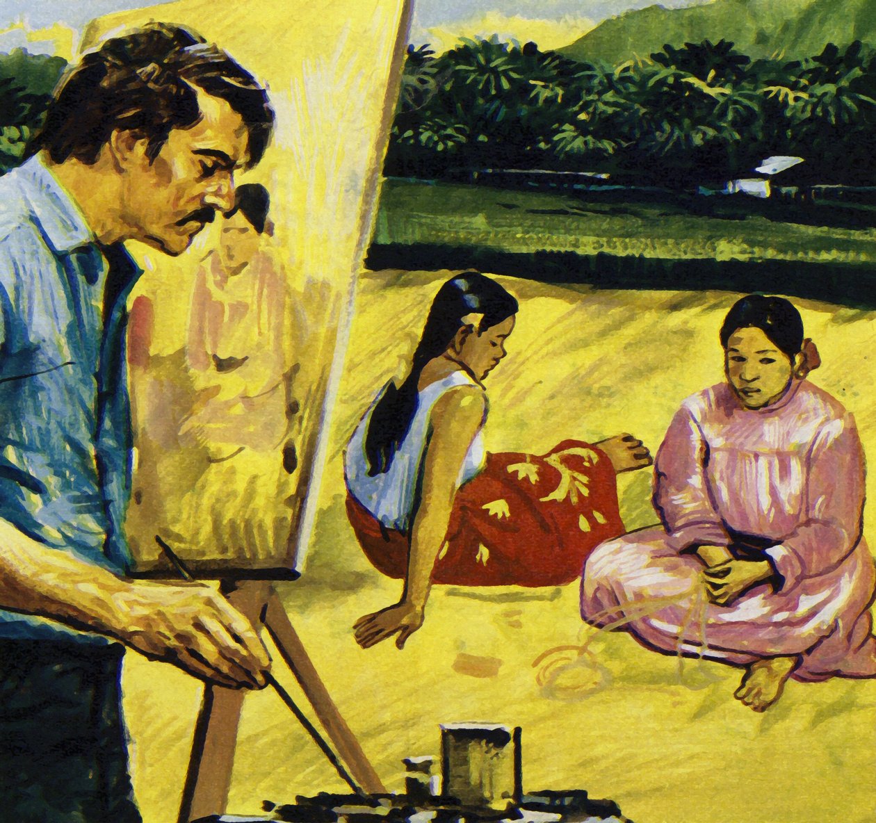 Gauguin namalował tubylcze dziewczęta na Tahiti (kolorowa litografia) autorstwa Luis Arcas Brauner