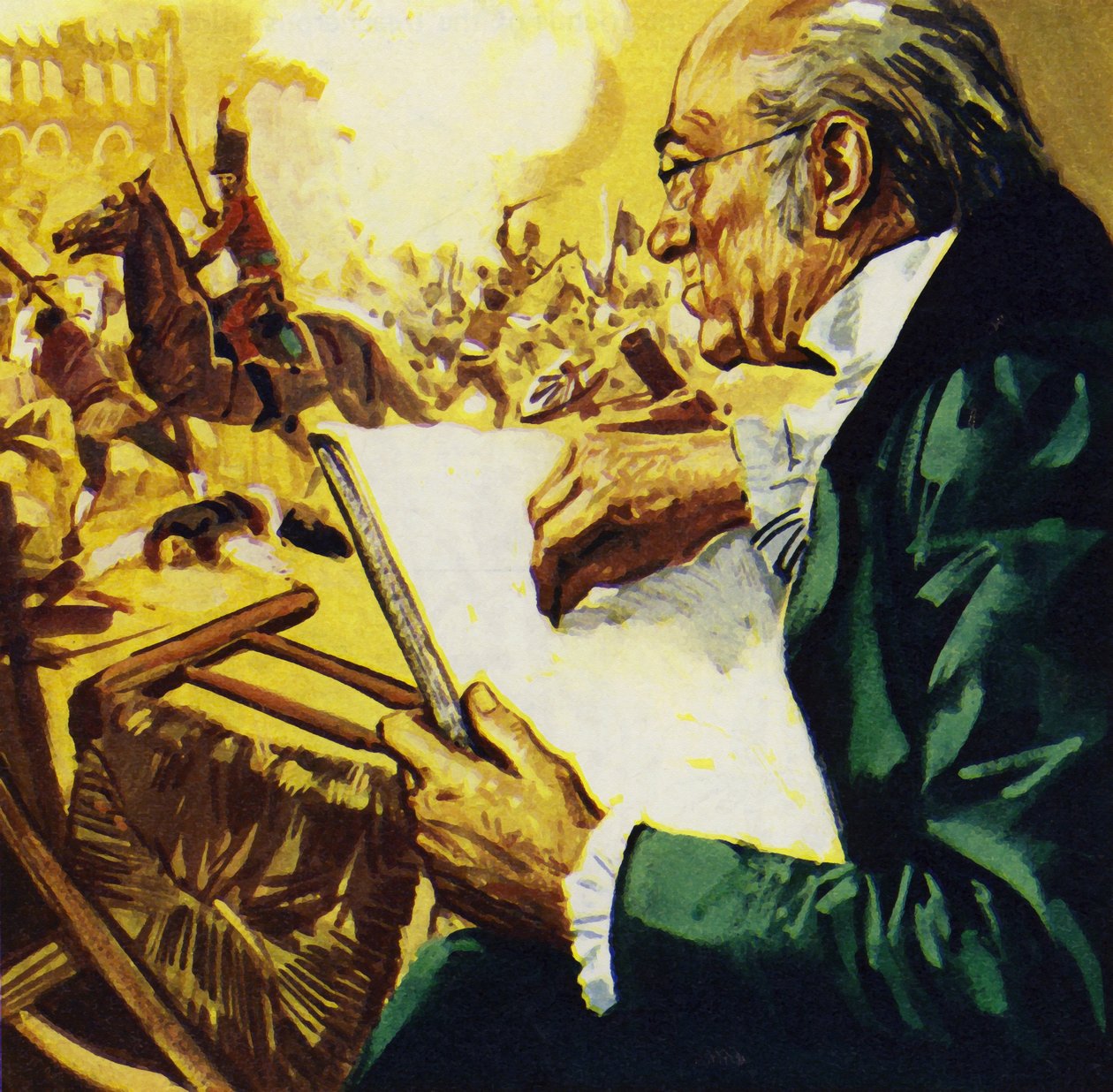 W 1808 roku mieszkańcy Madrytu powstali przeciwko Francuzom, a Goya uwiecznił ich walkę (kolorowa litografia). autorstwa Luis Arcas Brauner