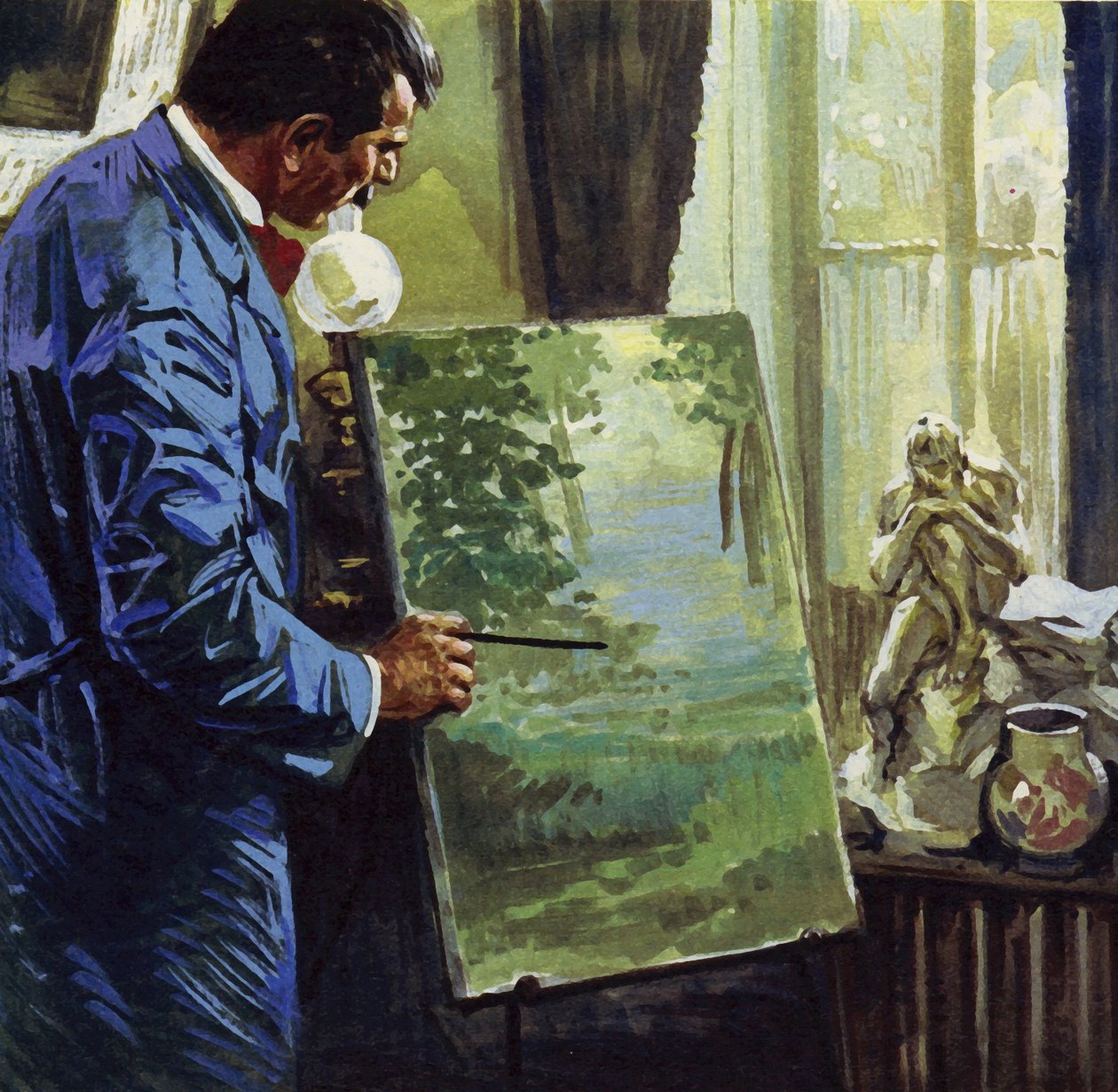 Zainspirowany impresjonistami Gauguin został malarzem amatorem (litografia kolorowa). autorstwa Luis Arcas Brauner