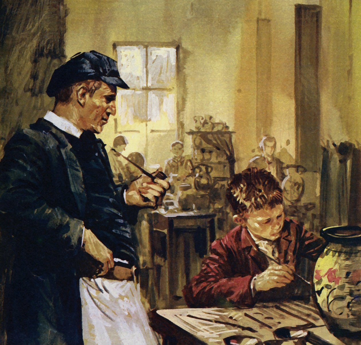 Pierre Auguste Renoir pracował jako dziecko w fabryce porcelany (kolorowa litografia) autorstwa Luis Arcas Brauner