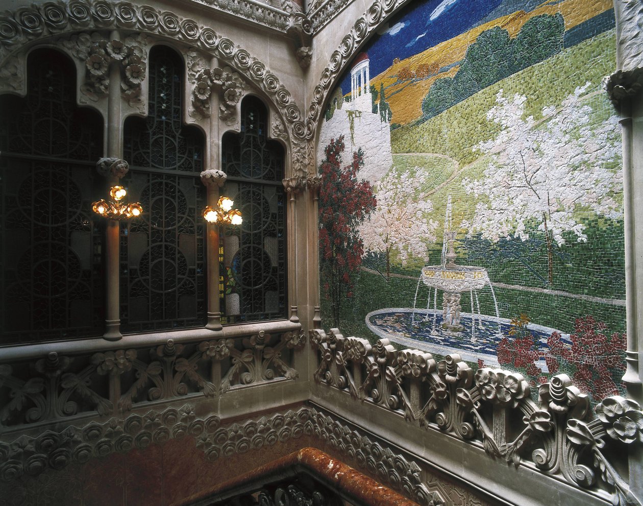 Mosaiques, Casa Nava (1901-1907), a Reus - DOMENECH I MONTANER, Lluis (1850-1923). Dom Navas. 1901-1907. HISZPANIA. Reus. Dom Navas. Dekoracja mozaikowa wnętrza. Modernizm. Architektura. autorstwa Luis Domenech i Montaner