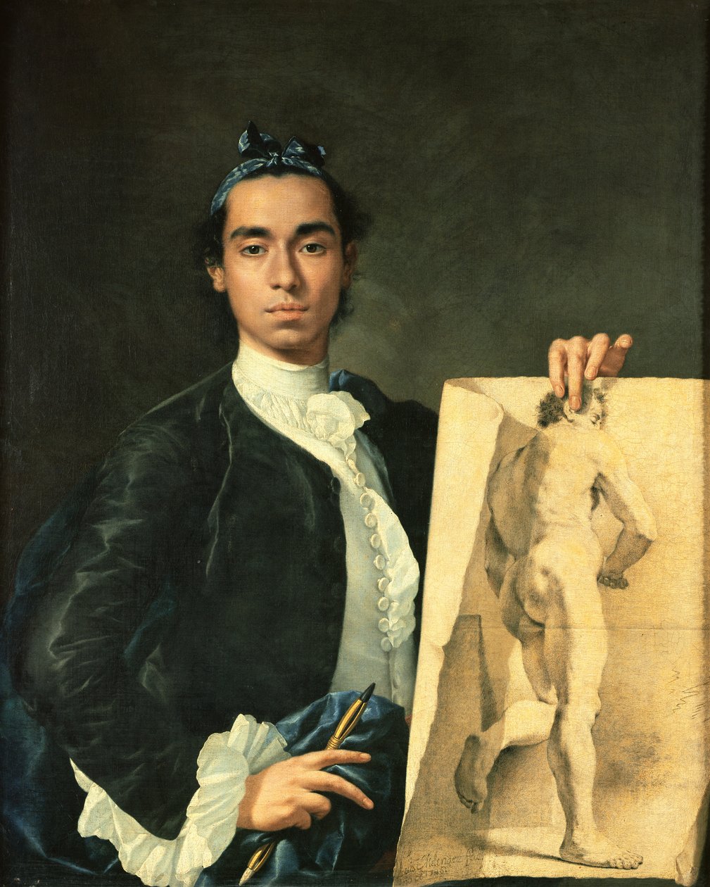 Autoportret trzymający nagie studium autorstwa Luis Egidio Melendez