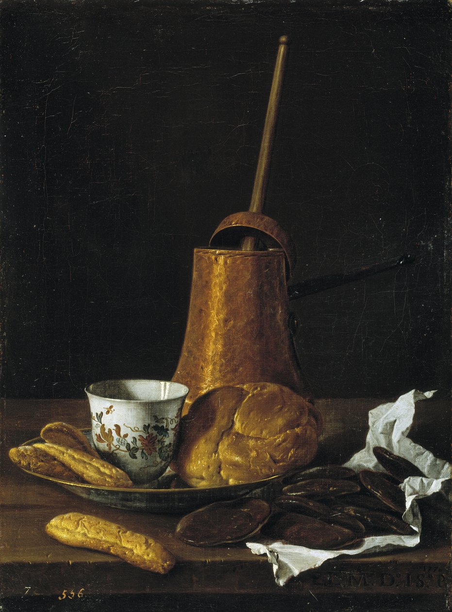 Martwa natura z czekoladą i ciastkami, 1770 autorstwa Luis Egidio Melendez