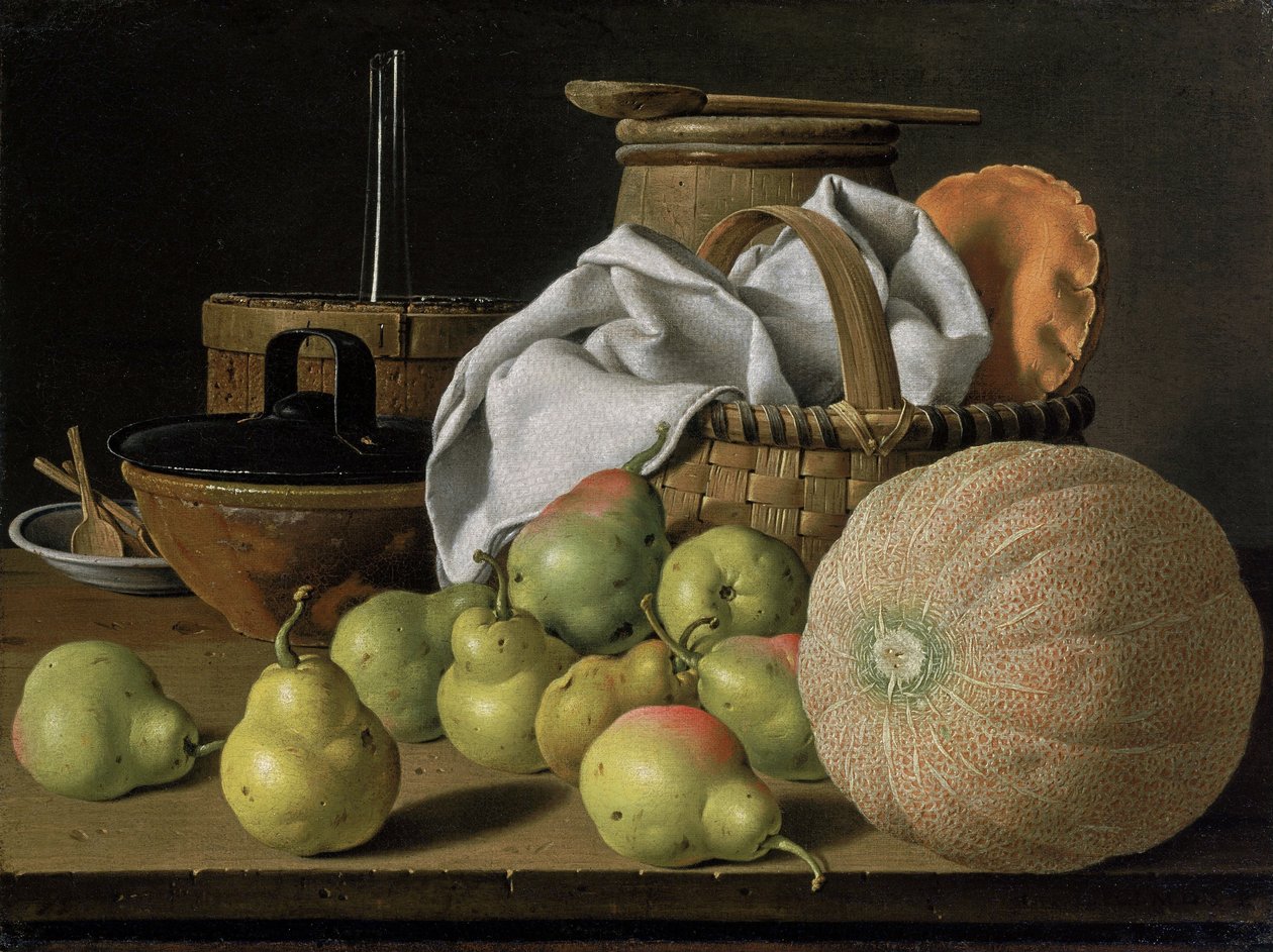 Martwa natura z melonem i gruszkami autorstwa Luis Egidio Melendez