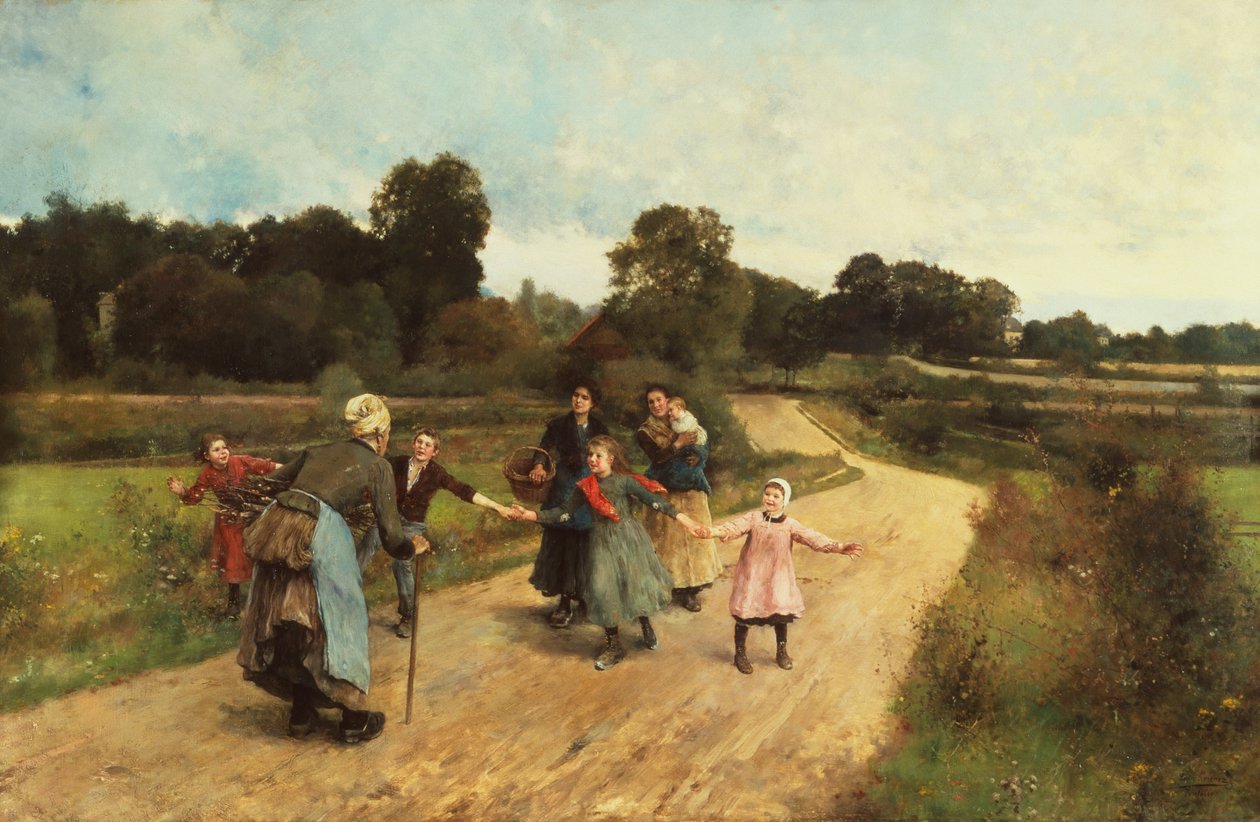 Spotkanie z babcią, ok. 1900 (olej na płótnie) autorstwa Luis Jimenez y Aranda