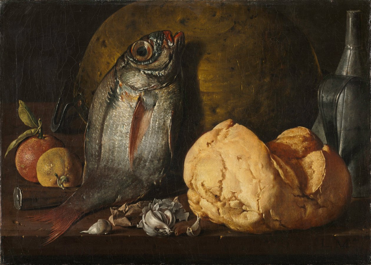 Martwa natura z rybą, chlebem i czajnikiem 1772. autorstwa Luis Egidio Melendez