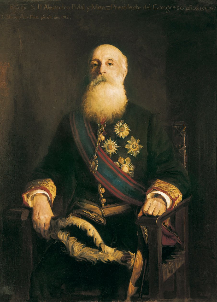 Portret Alejandro PIDAL Y MONA (1846-1913) Hiszpański polityk i członek Zrzeszenia Katolickiego. Obraz Luisa Menendeza Pidala (1861-1932) autorstwa Luis Menendez Pidal