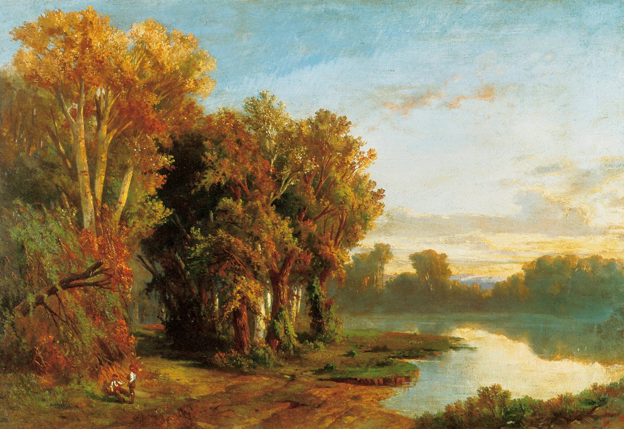 Krajobraz nad brzegiem rzeki. Obraz Luisa Rigalta (1814-1894). Olej na płótnie. Narodowe Muzeum Sztuki Katalonii, Barcelona. autorstwa Luis Rigalt y Farriols