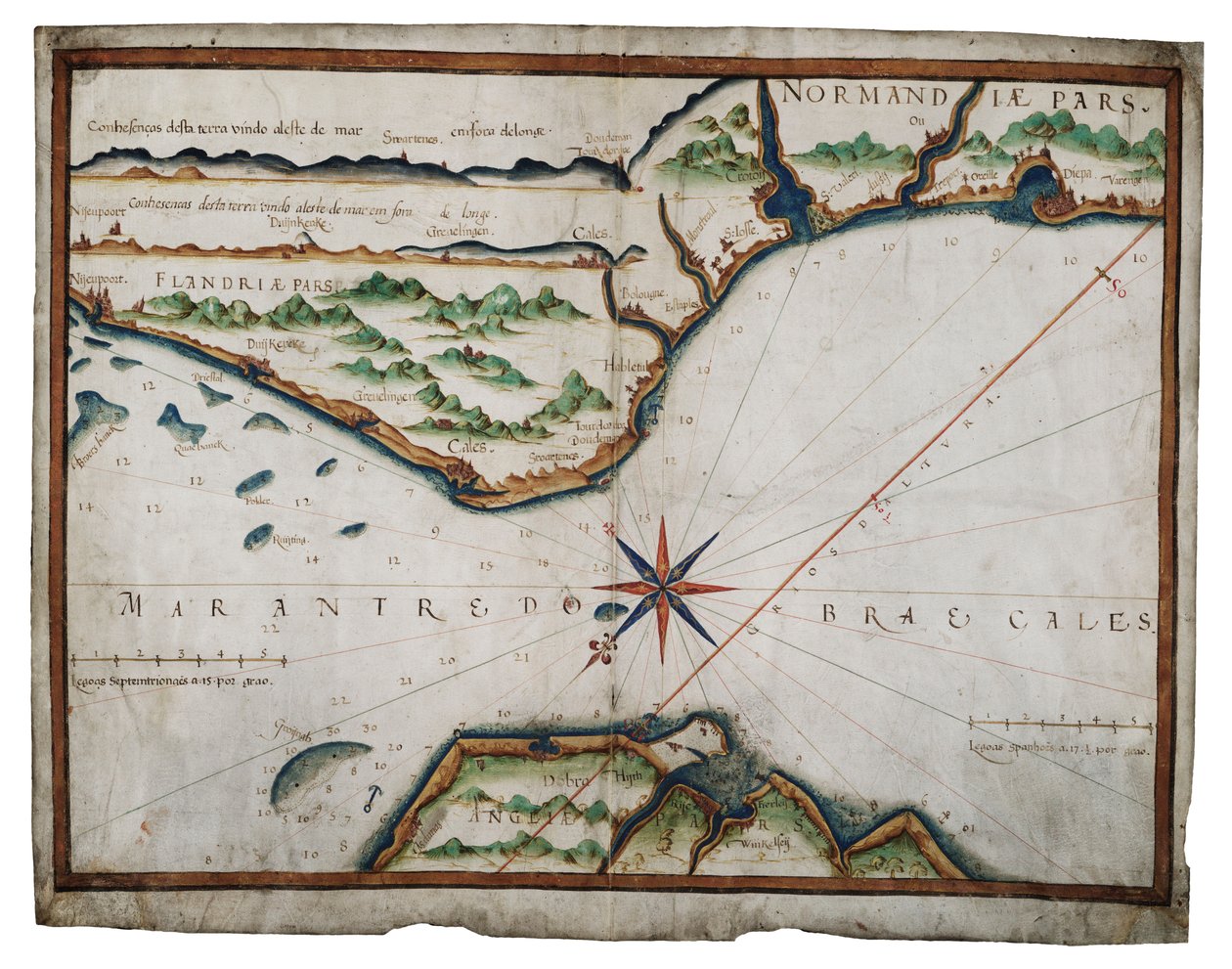 Mapa Cieśniny Dover, ok. 1587-88 (akwarela na welinie) autorstwa Luis Teixeira