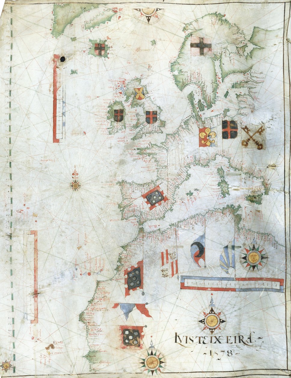 Wykres Portolan Europy Zachodniej i Afryki Północnej, 1578 autorstwa Luis Teixeira