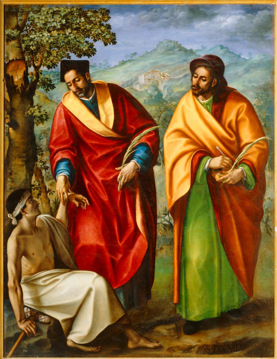 Święci Kosma i Damian, lekarze, uzdrawiający chorego ... autorstwa Luis de Carvajal