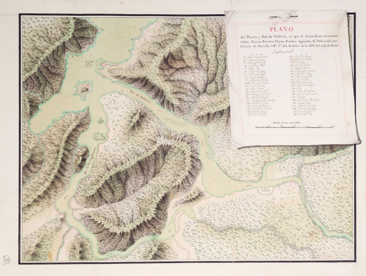 Mapa rzeki Valdivia i okolic, Chile autorstwa Luis de Surville