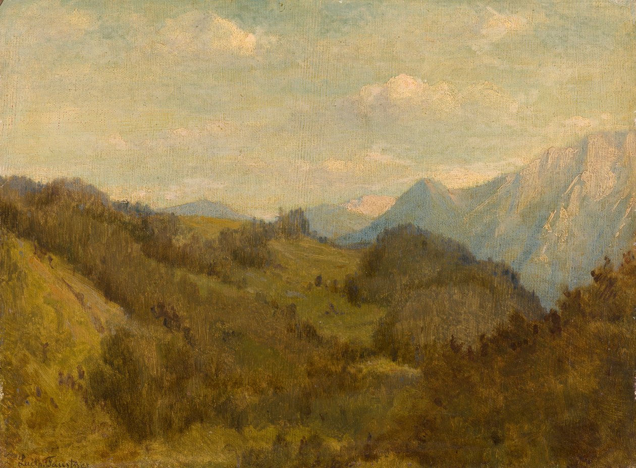W pobliżu Oberaudorf, w tle Zahme Kaiser i tyrolski Heuberg autorstwa Luitpold Faustner
