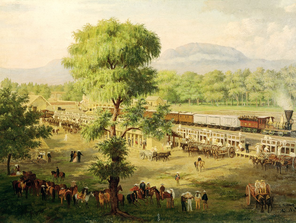 Kolej w Dolinie Meksyku, 1869 autorstwa Luiz Coto