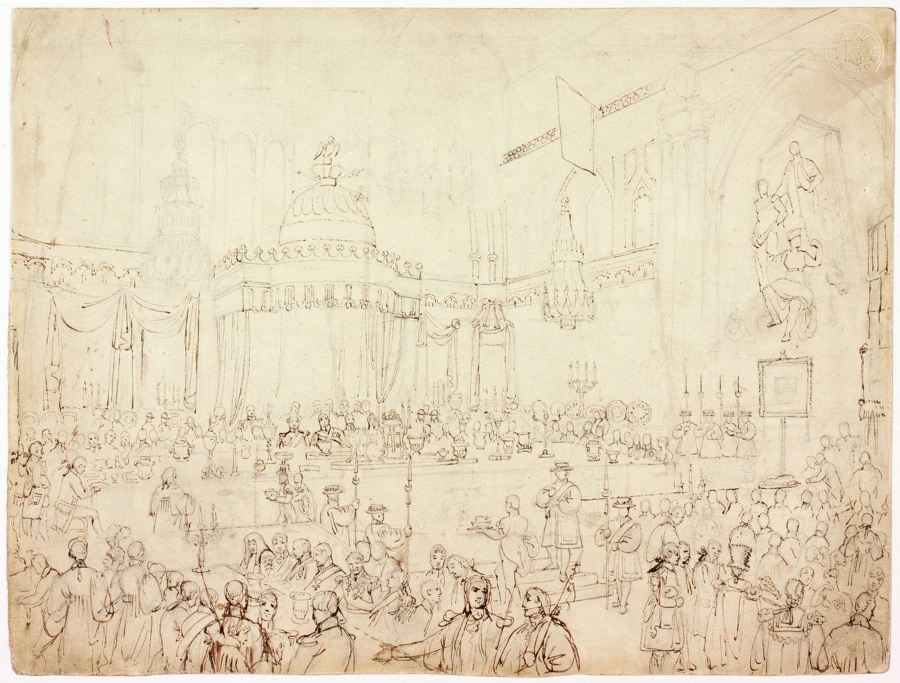 Studia na bankiet Allied Sovereigns w The Guildhall, Londyn (atrament) autorstwa Luke Clennell