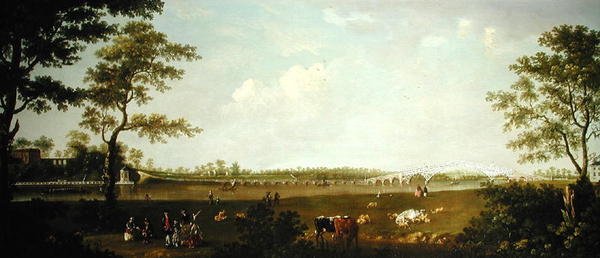 Widok na Stary Most, Walton-on-Thames (olej na płótnie) autorstwa Luke Sullivan