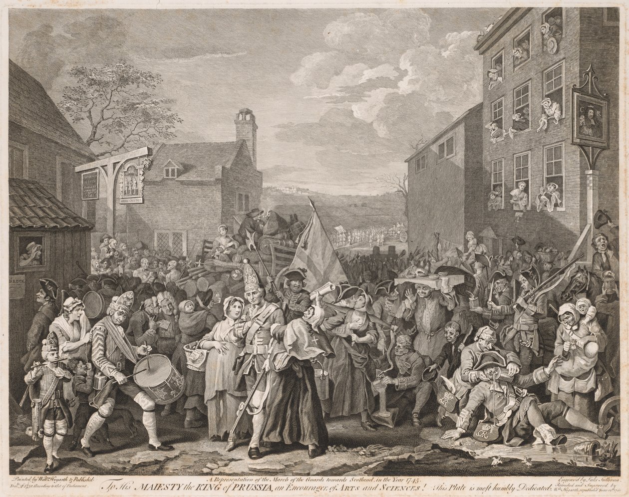 Marsz do Finchley w roku 1746 po Hogarth, 1750. autorstwa Luke Sullivan