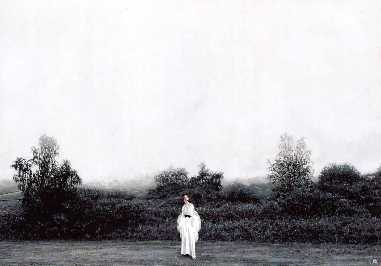 Dream Away Your Grey Skies Too, ok. 2015 (farba akrylowa na papierze) autorstwa Luke Waller