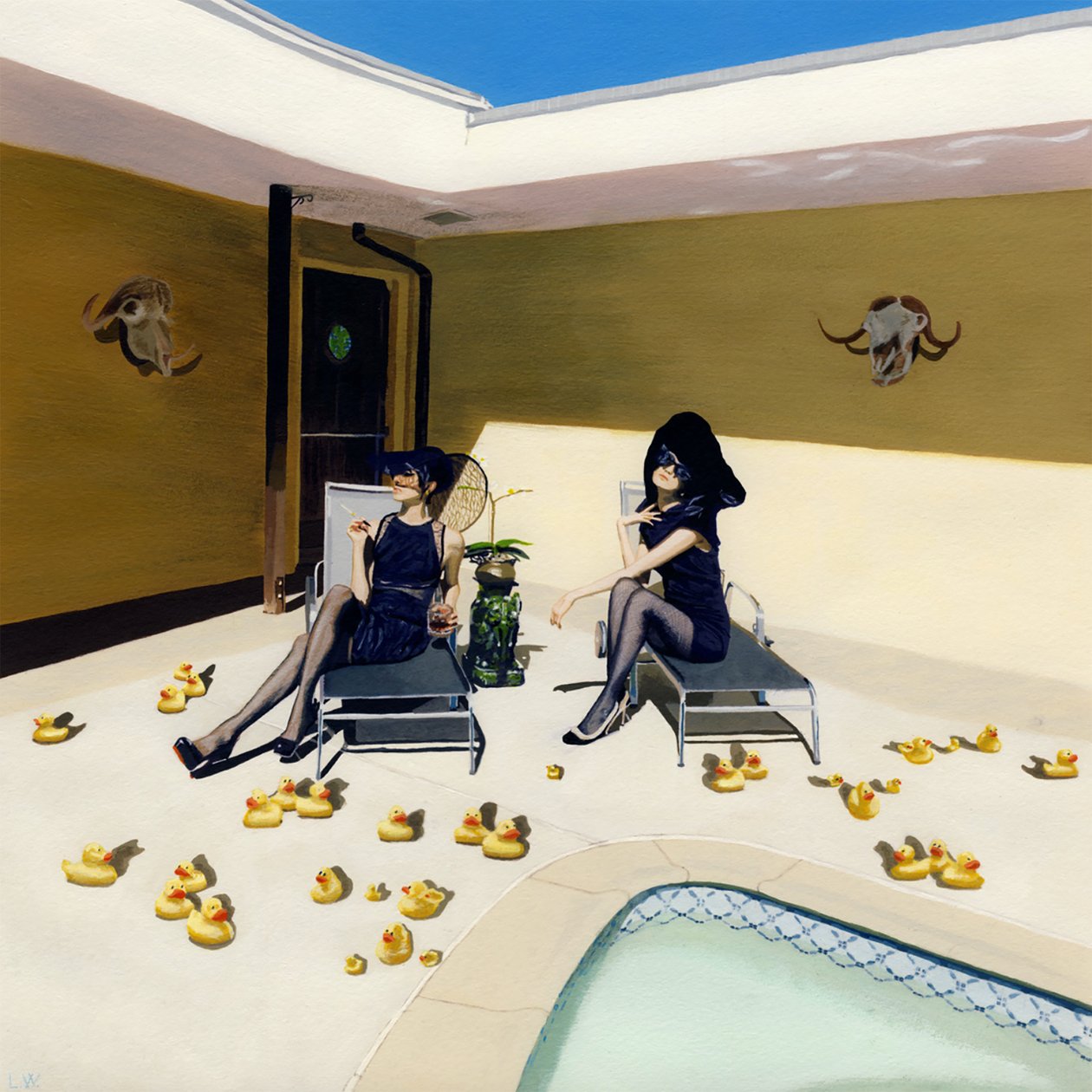 Ptaki wysoko na drzewach, ok. 2012 (farba akrylowa na papierze) autorstwa Luke Waller