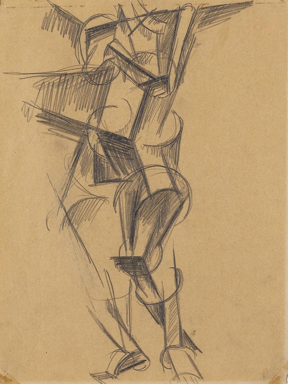 Człowiek kubistyczny (stojąca figura), 1915 (grafit na papierze tkanym) autorstwa Lyubov Sergeevna Popova
