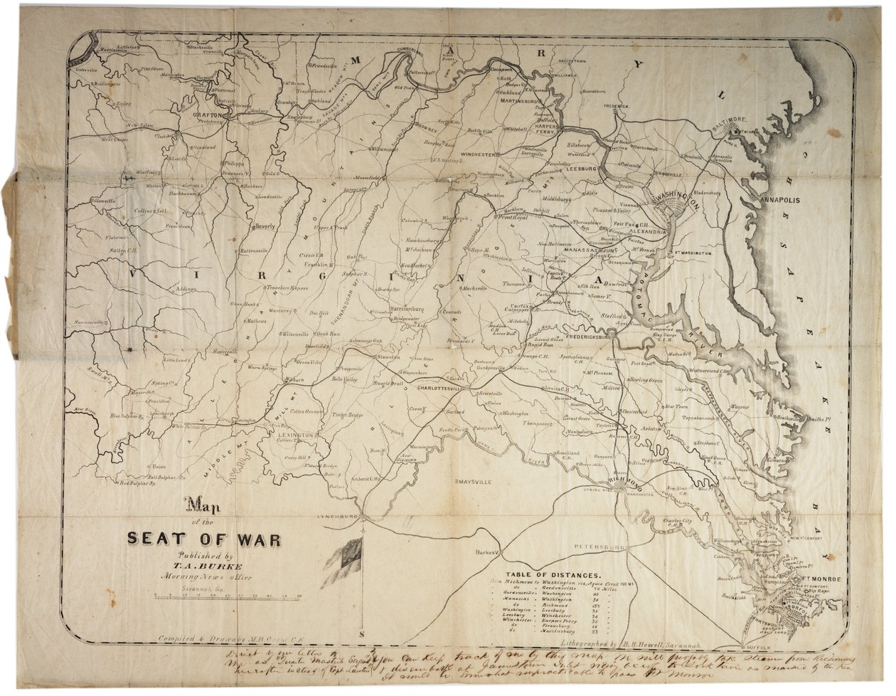 Mapa miejsca wojny, wykonana w Savannah w stanie Georgia, 1861 r. autorstwa M. B. Grant