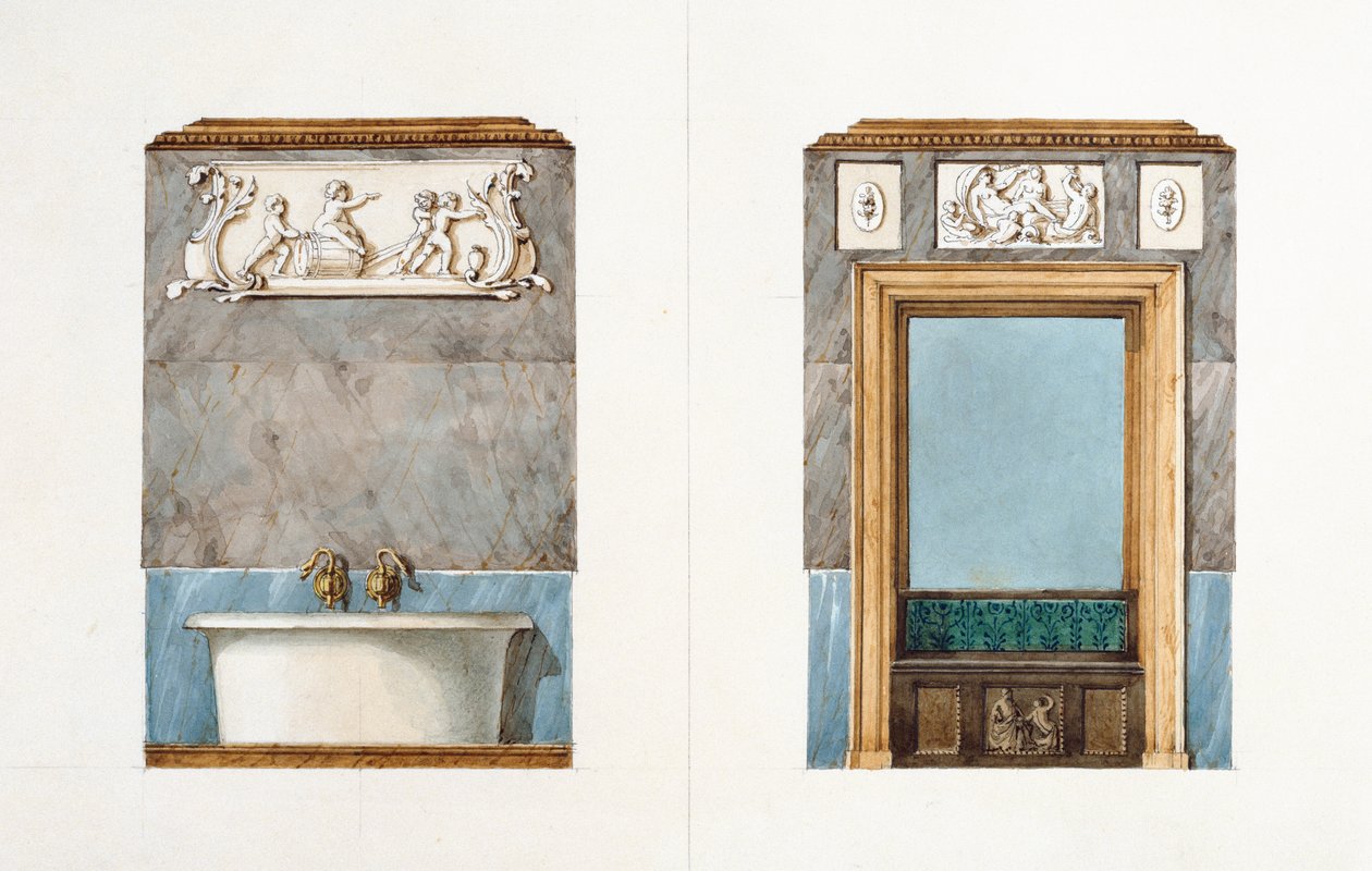 Łazienka przy rue Fortunee, dom kupiony przez Balzaca w 1847, 1851 (wc na papierze) autorstwa M. Santi