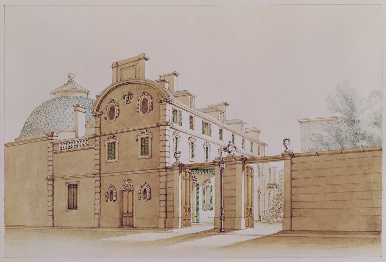 Widok domu przy rue Fortunee, kupionego przez Honore de Balzac (1799-1850) w 1847 r. (wc na papierze) autorstwa M. Santi