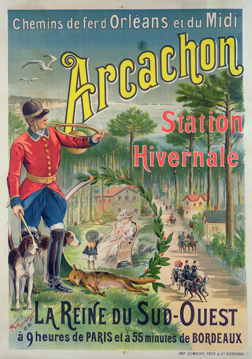 Plakat reklamujący kurort nadmorski Arcachon, ok. 1910 r. autorstwa M. de Fonremis