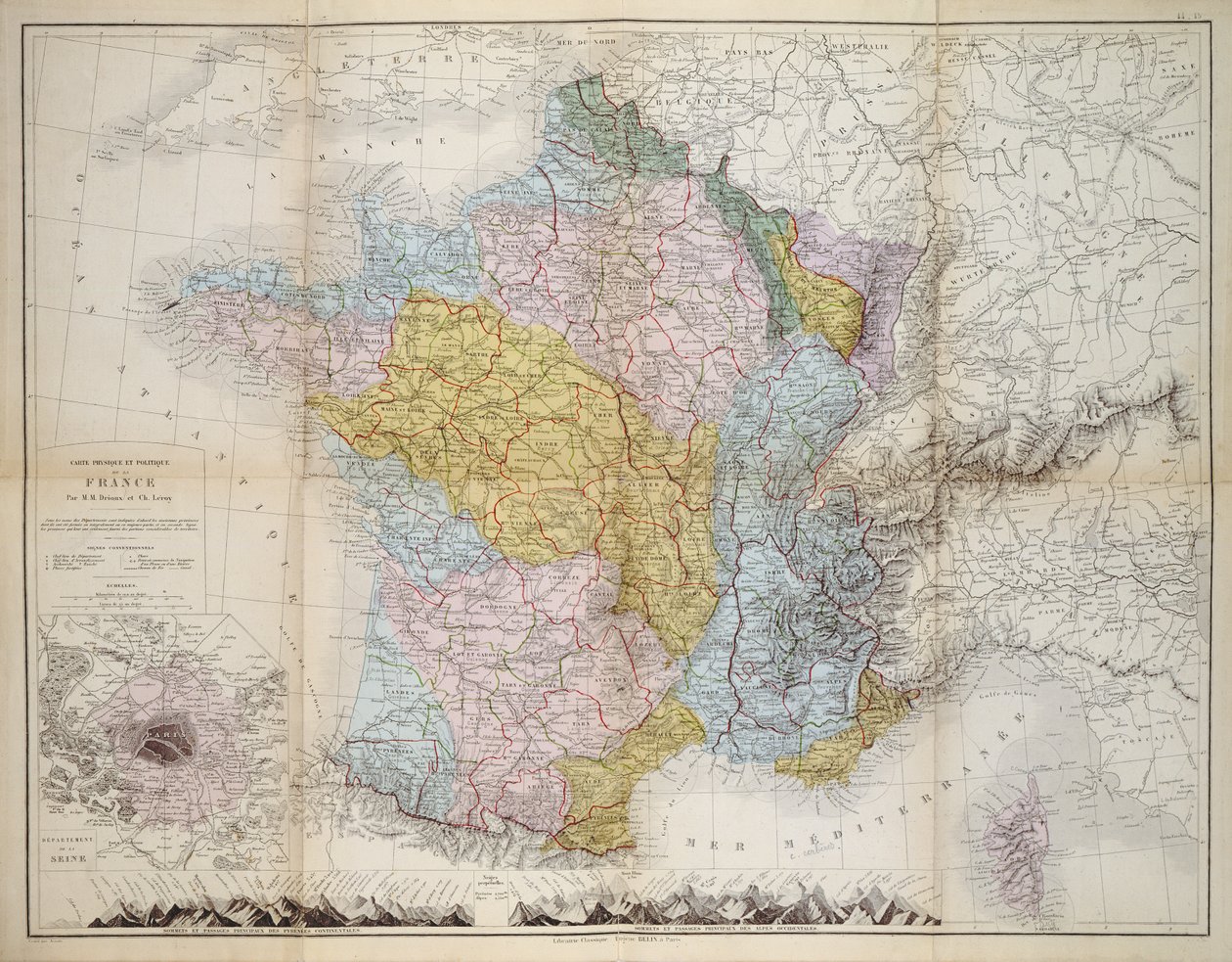 Mapa Francji, ok.1830-40 autorstwa M.M. and Leroy, Ch. Drioux