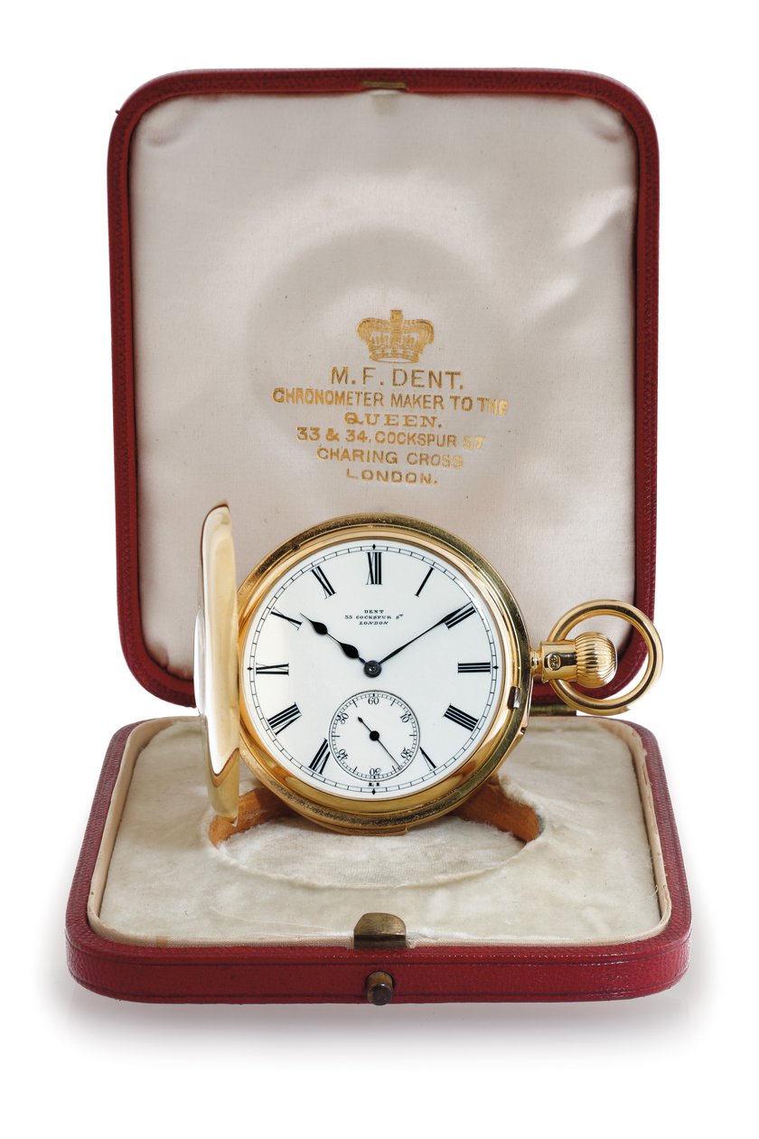 Half hunter case minut powtarzający kieszonkowy chronometr autorstwa M. F. Dent